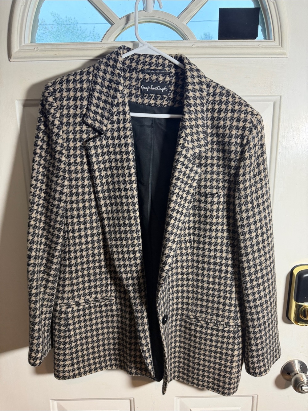 Classic Houndstooth Blazer Jacket - Black & Cream